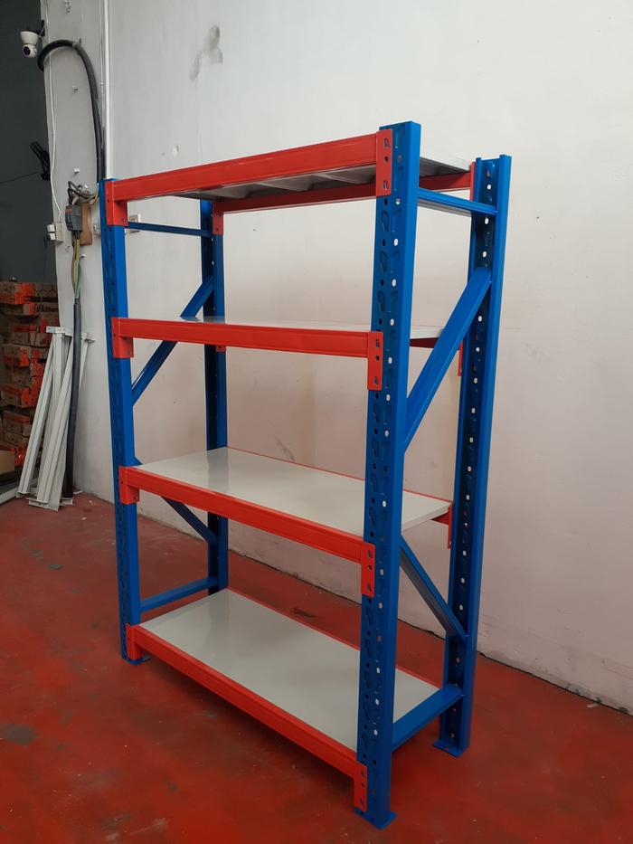 Gambar Rack Gudang Besi KDS1015 Starter 1,5M Panjang 1Meter Light Duty Rak 200KG Biru - Merah, 3Layer dari Dunia Rak & Baterai undefined Tokopedia