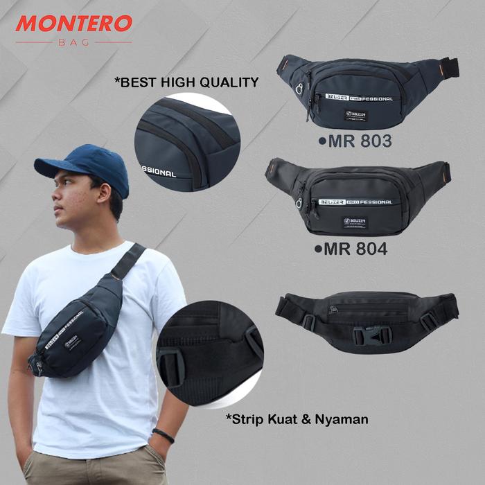 Montero Tas Waist Bag Pria Waterproof Tas Slempang Cowok Tas Pinggang  Crossbody Tas Selempang Waistbag Tas Bahu Laki laki Variasi Warna Hitam  dan