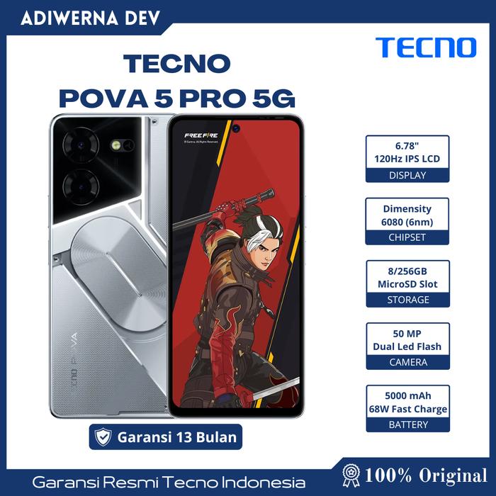 Gambar Tecno Pova 5 Pro 5G 8/256 GB Resmi Dimensity 6080 50MP 5000mAh 68Watt - Silver Fantasy dari Adiwerna Dev Shop undefined Tokopedia