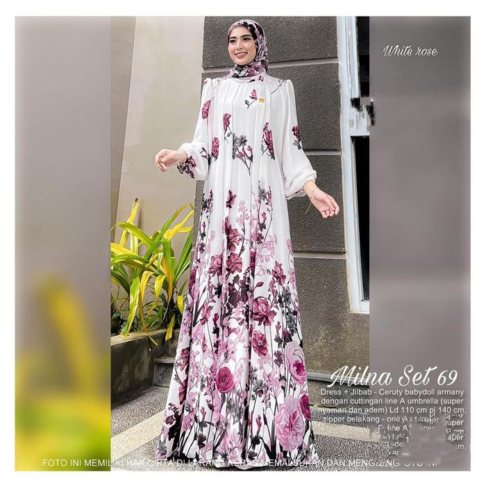 Gambar Baju Gamis Wanita Muslim Milna 69 Set Dress Plus Jilbab Fashion Perempuan Dewasa Remaja Cewek Putri Ibu Modern Terbaru Pakaian Maxy Free Hijab Muslimah Busana Pesta Kondangan Modis Simple Nyaman Kekinian Jalan Gaul Viral Maxi Ceruty Babydoll Cantik Black - White 69 dari EVLYN OLSHOP undefined Tokopedia