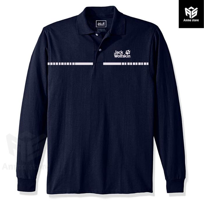 Gambar Kaos Polo shirt Kerah Pria Wanita Lengan Panjang Pendaki Gunung Jack Wolfskin Dotted - Navy, M dari Altanma undefined Tokopedia