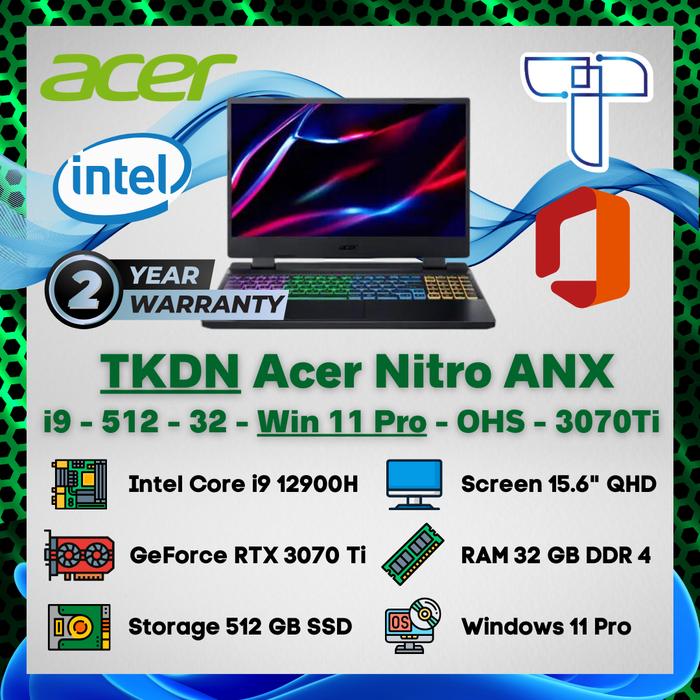 Gambar TKDN Acer Nitro ANX Laptop Notebook - Core i9 12900H - 512 GB - 32 GB - Windows 11 - OHS - RTX 3070Ti - 2 Years Warranty - Win 11 Pro dari technosify undefined Tokopedia