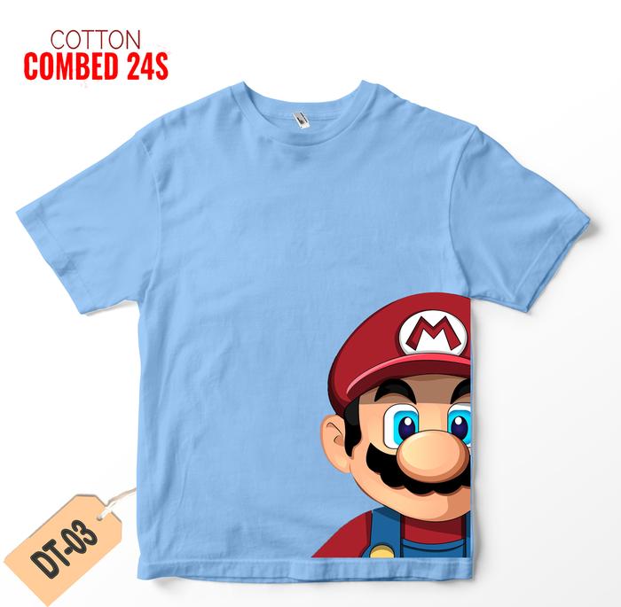 Gambar Kaos Mario Bros Anak Laki Laki Katun Combed 24s #DT-03 - Biru Muda, DEWASA - L dari BGD Kids Kaos undefined Tokopedia