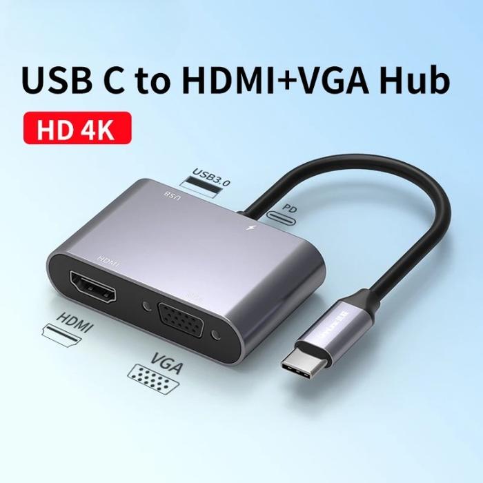 Jual Adaptor Konverter Type C To HDMI 4k VGA PD Charging USB