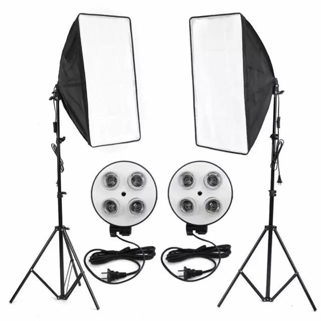 Gambar Paket studio 2 set softbox 4 socket lampu E27 + 2pcs light stand 200mm - tanpa tas dari Dutashop88 undefined Tokopedia