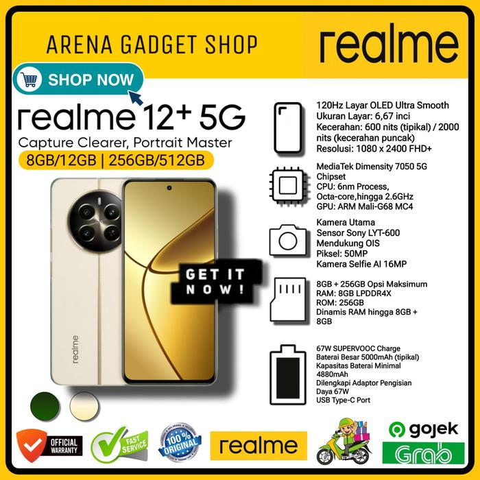 Gambar Realme 12 Plus 5G Ram 8/256Gb New Garansi Resmi Realme 12+ - Beige, Ram 8/256GB dari ArenaGadgetShop undefined Tokopedia