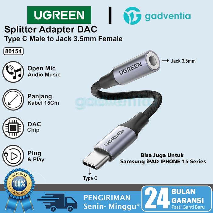 Gambar UGREEN Splitter Type C Converter Audio DAC To Jack 3.5mm Samsung iPAD - UGREEN 80154 dari GADVENTIA undefined Tokopedia