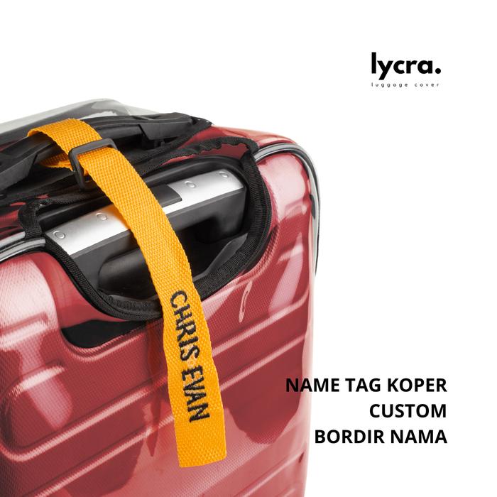 Gambar Name Tag Koper Custom Bordir Nama - Merah, Gold dari Lycra indonesia undefined Tokopedia
