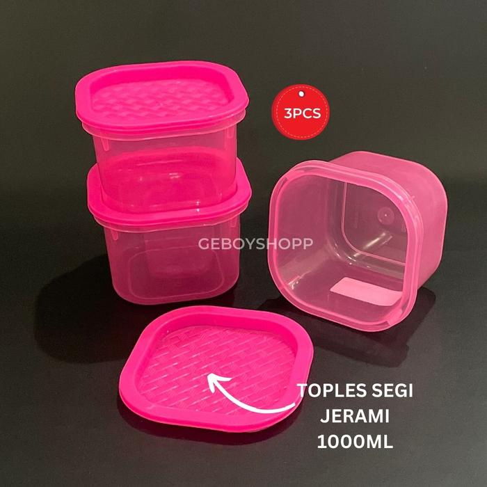 Gambar [3PCS] Tempat Penyimpanan Jerami 1000ml / Toples Kue Plastik Murah / Food Container Kedap Udara - JERAMI PINK, 1000ML [3PCS] dari Geboyshopp_NEW undefined Tokopedia
