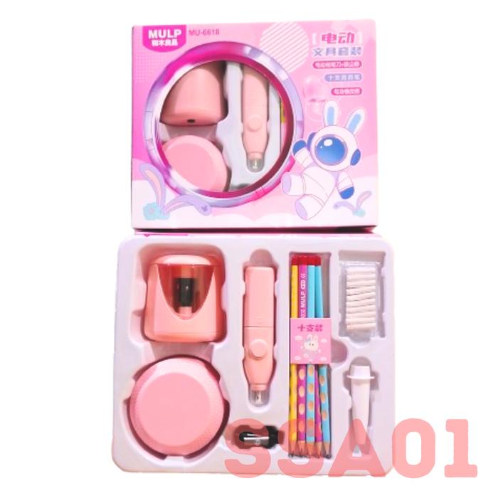 Gambar LDS Paket Alat Tulis Elektrik Anak Pensil Peraut Vakum Penghapus Otomatis 7in1 25 pcs Import Kids Stationary Set Vacuum Pencil Sharperner Automatic - Merah Muda dari LadieStation undefined Tokopedia