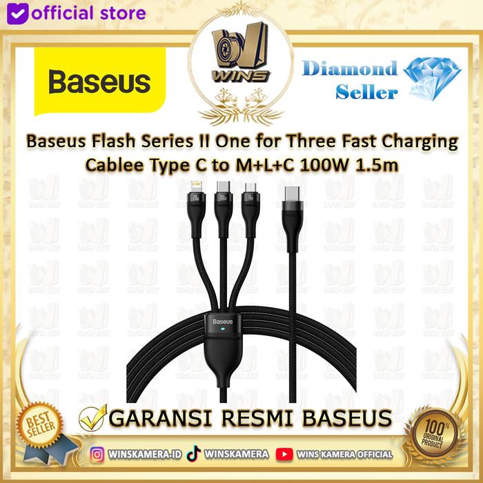 Gambar Baseus Flash Series II 3 in 1 100W Fast Charging Cable Type C to M+L+C 1.5m - Black dari WINS OFFICIAL STORE undefined Tokopedia