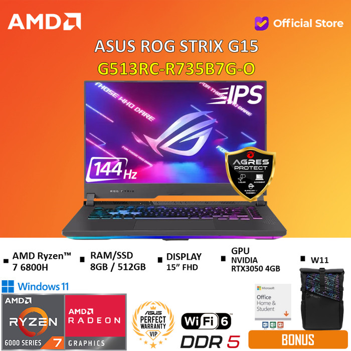 Gambar ASUS ROG STRIX G15 G513RC | R7 6800H 8GB 512SSD RTX3050 4GB W11 15"FHD - Gray 16GB/512GB, Standard dari AMD Official Store undefined Tokopedia