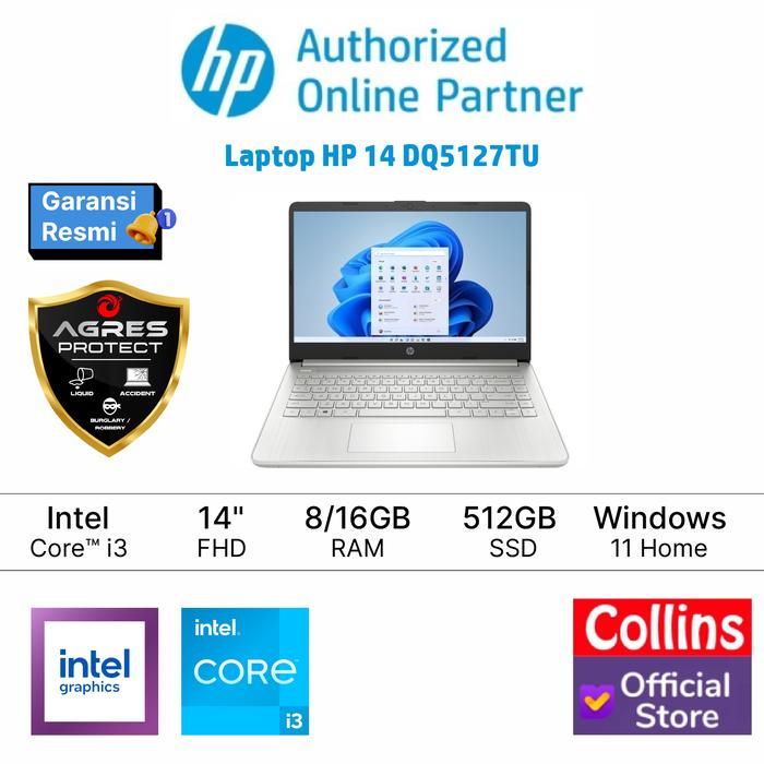 Gambar Laptop HP 14 DQ5127TU i3 1215U 8GB/16GB 512GB W11+OHS 14" FHD - 8 gb dari Collins Official undefined Tokopedia