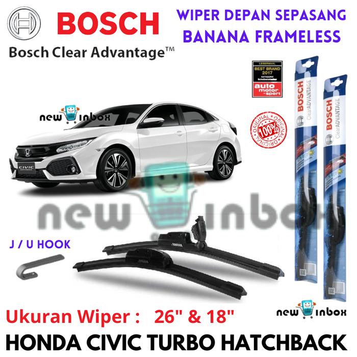 Gambar Wiper Depan Mobil HONDA ALL NEW CIVIC TURBO HATCHBACK (FK) Sepasang Frameless BOSCH Clear ADVANTAGE 26" & 18" ORIGINAL - Depan 26" & 18" dari NEW IN BOX undefined Tokopedia