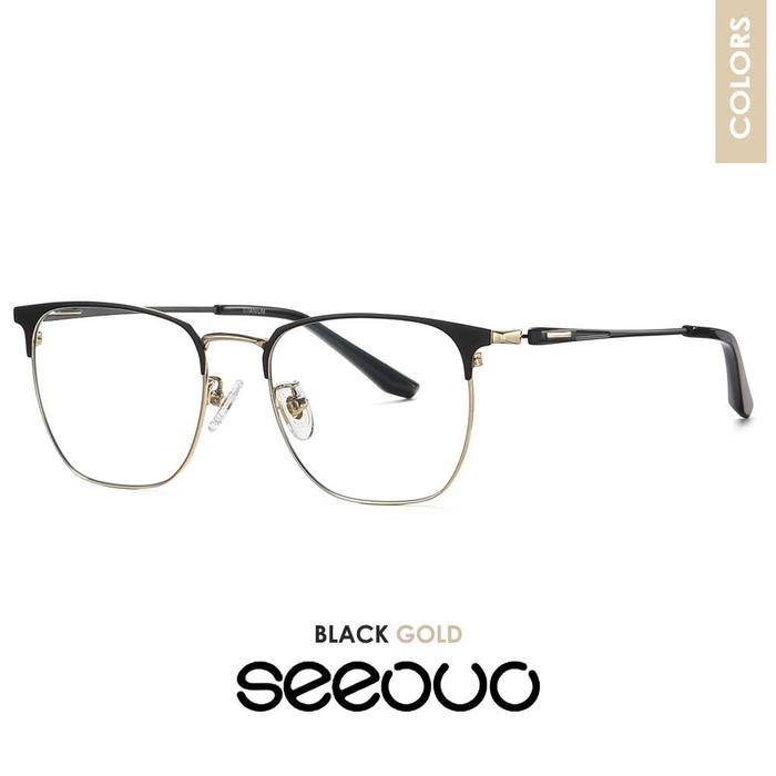 Gambar Seeouo Kacamata Titanium Anti Radiasi Blueray Kotak Bisa Minus Style Semi Frameless 914 - BLACK GOLD, BLUERAY NORMAL dari Seeouo undefined Tokopedia