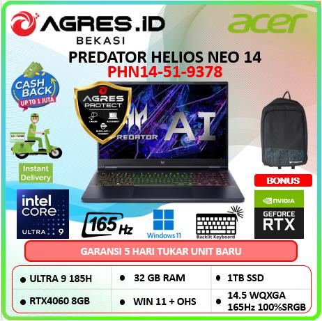 Gambar Acer Predator Helios Neo 14 Nvidia RTX4060 8Gb Core Ultra 9 185H Ram 32Gb 1Tbssd Win11+Ohs 14.5Wqxga 165Hz Black - Unit + Free AGP dari Agres ID Bekasi undefined Tokopedia
