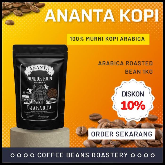Gambar Roasted Bean Kopi Ananta 100% Arabica Pondok Kopi Djakarta Kemasan 1Kg - BIJI KOPI dari VT STOREE undefined Tokopedia
