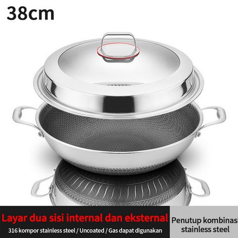 Gambar Wajan Stainless Steel / Wajan Dua Sisi Sarang Lebah/Wajan Anti Lengket - 38Cm(Penutup) dari IONIC ID undefined Tokopedia