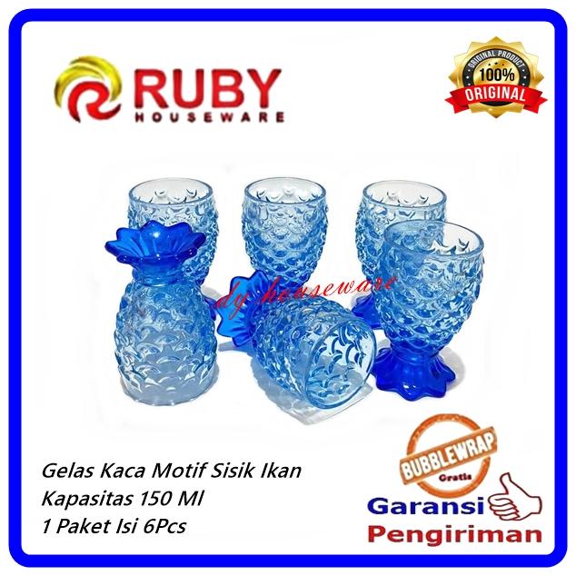 Gambar Gelas Kaca 150 Ml Gelas Nanas Full Warna Cangkir Kaca Bentuk Sisik Ikan Ruby ( 1 Paket Isi 6Pcs ) - Biru Full dari DY Houseware undefined Tokopedia