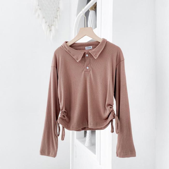 Gambar Top Blouse Rib Knit Polo Serut / Atasan Wanita Casual Hijab Terbaru / Top Wanita - Millo, All Size dari Frilly Oficial Store undefined Tokopedia