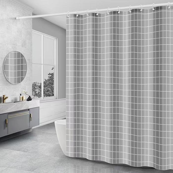 Gambar Tirai Kamar Mandi Anti Air PEVA Tebal Shower Curtain Premium 180 x 180cm - Square Grey dari Homecart Store undefined Tokopedia