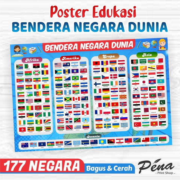 Gambar Poster Edukasi Bendera Bendera Negara Dunia / Poster Belajar Edukatif - 177 Negara dari Pena Printshop undefined Tokopedia