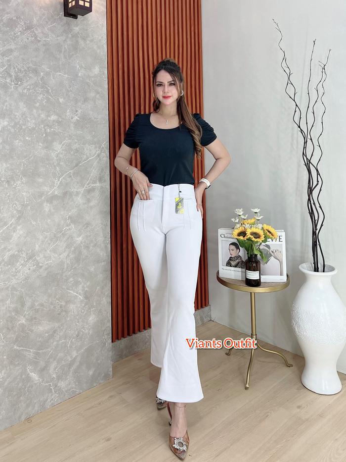 Gambar Celana Cutbray wanita saku paspol / celana scuba cutbray paspol scuba premium - Putih, L (BB 50-55kg) dari Viants Outfit undefined Tokopedia
