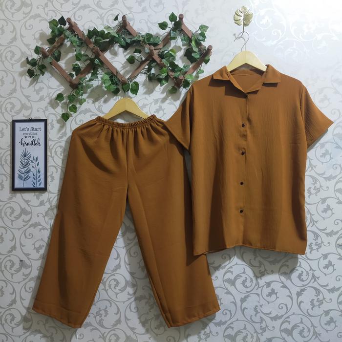 Gambar Ld 110 setcel cp crinkle/setelan crinkle pendek/setelan piyama wanita - bata, L dari NajmaShop1 undefined Tokopedia