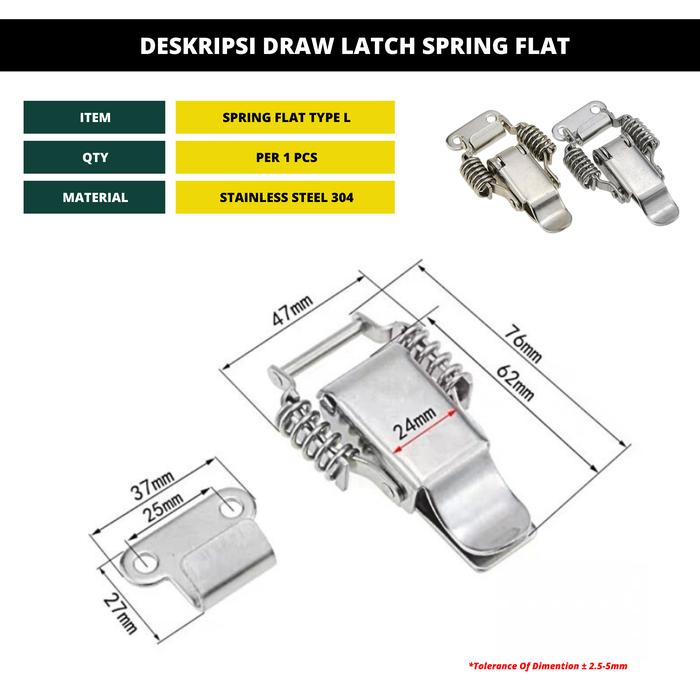 Gambar Spring Loaded Draw Latch Clamp Kancing Pengait Pegas Kunci Kotak Box Stainless Steel - Flat Large dari Lean Sigma undefined Tokopedia