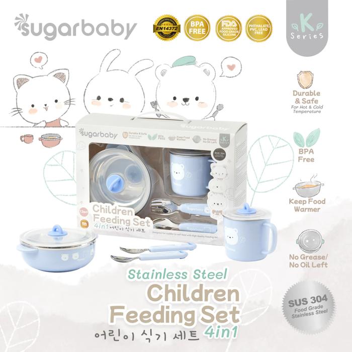 Gambar SugarBaby Stainless Children Feeding Set 4In1 | Set Alat Makan Bayi - blue dari Cikucikubaby undefined Tokopedia