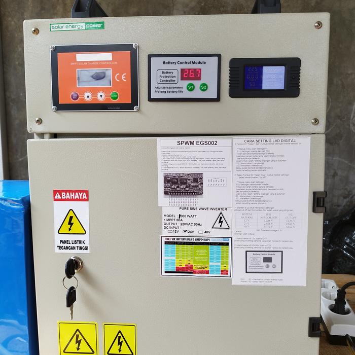 Paket Inverter Low Freq 1KW 2KW 3KW 5KW 7KW 10KW MPPT 60A LVD System - 1000W