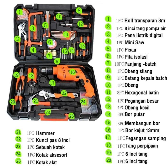 Gambar RICH84- Hand Toolset / Tool Kit Set / Toolbox Cordless Drill Set Kotak - 113 PCS SET dari RichardLerry undefined Tokopedia