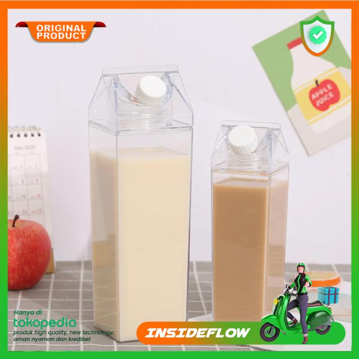 Gambar Botol Susu Akrilik Bentuk Kotak Botol Minum Rak Kulkas Bottle Tumblr Jus Buah - 500 ml dari insideflow id undefined Tokopedia