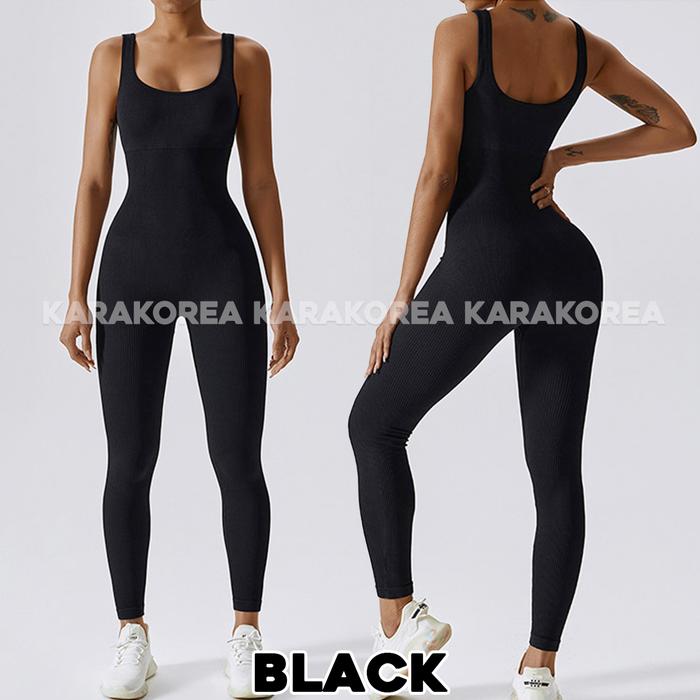 Gambar A001 Premium Yoga Ribbed Tank Top Jumpsuit Gym Exercise Bodysuit - A001/Black, S dari Karakoreashop undefined Tokopedia