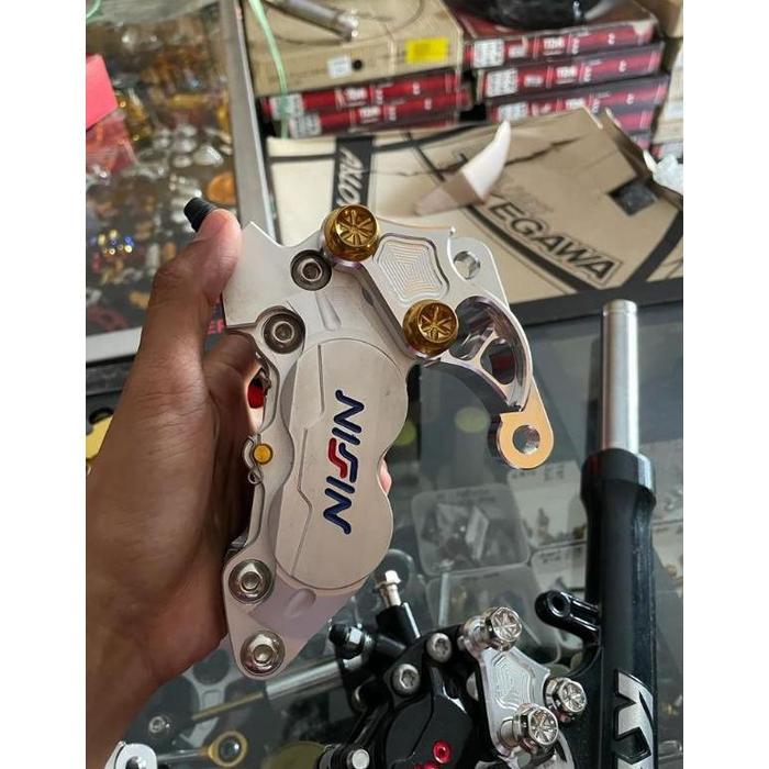 Gambar Paket kaliper Nissin / Brembo 4p axial fizR Jupiter ukuran disc 300mm - Nissin silver dari FRANCEE STRORE undefined Tokopedia
