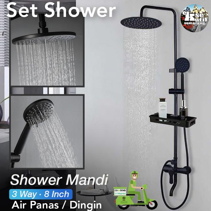 Gambar Set Shower Mandi Bathroom Kamar Mandi Bathtub Mixer  Bak Mandi 3 Arah 8 Inci Shower Bulat Shower Kotak Keran Air Panas Dingin Set Shower Hitam - Shower Bulat dari Eksekutif Semarang undefined Tokopedia