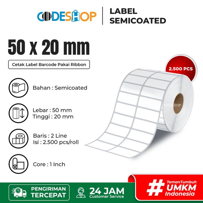 Gambar Label Harga Produk Stiker Barcode SEMICOAT 50x20 mm 2 Line 5000 Pcs - SC.50x20-2.500 dari Codeshop Indonesia undefined Tokopedia