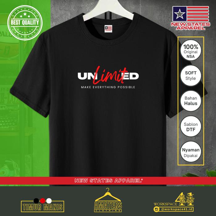 Gambar Kaos Kata-kata Unlimited Make Everything Possible NSA Soft Style Cotton 3600 / Untuk Pria, Wanita dan Anak-anak - BLACK, S dari WORKSPACE41.ID undefined Tokopedia
