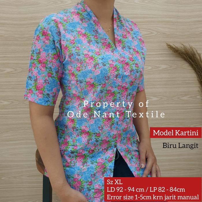 Gambar KEBAYA JADI KUTU BARU KATUN BUBBLE BUNGA / BAHAN KATUN BUBBLE - fulbunga biru-L, XXL dari Ode nant Textile undefined Tokopedia