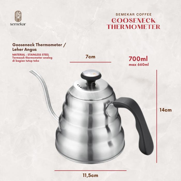Gambar Gooseneck Kettle Silver with Thermometer Teko Stainless termo - 700 ml dari Semekar Coffee undefined Tokopedia