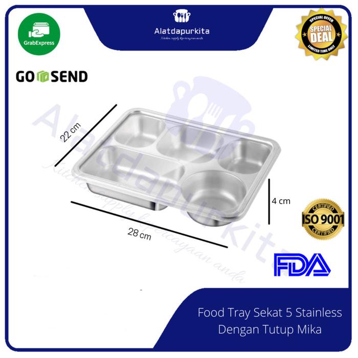 Gambar Food Tray Piring Kotak Makan Lunch Bento Box Plato Ompreng Sekat 5 Stainless Tebal Dengan Tutup Anti Karat - Tutup Mika dari Alatdapurkita Enterprise undefined Tokopedia