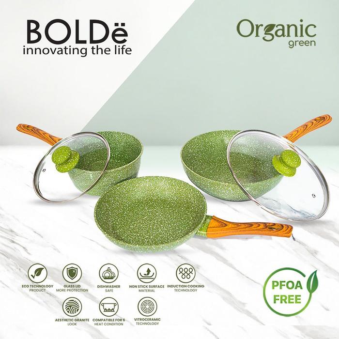 Gambar BOLDe Super Pan Organic Green Series Wok Sauce Pan Grill Pan Antibacterial Organic Coating Anti Lengket - 5 Set dari Fortuna Home Elektronik undefined Tokopedia