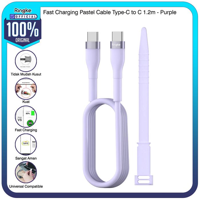 Gambar Ringke Cable Charge Sync Pastel C to C / C to Lightning / USB A to Type C / USB-A to Lightning 1.2m 2m Kabel Data Charger Fast Charging Braided Cable Isi Daya Cepat Anti Kusut Tahan Lama Quick Charge For Apple iPhone iPad Samsung Galaxy Huawei Oppo Xiaomi - CtoC1.2m-Purple dari Official Ringke Partner undefined Tokopedia