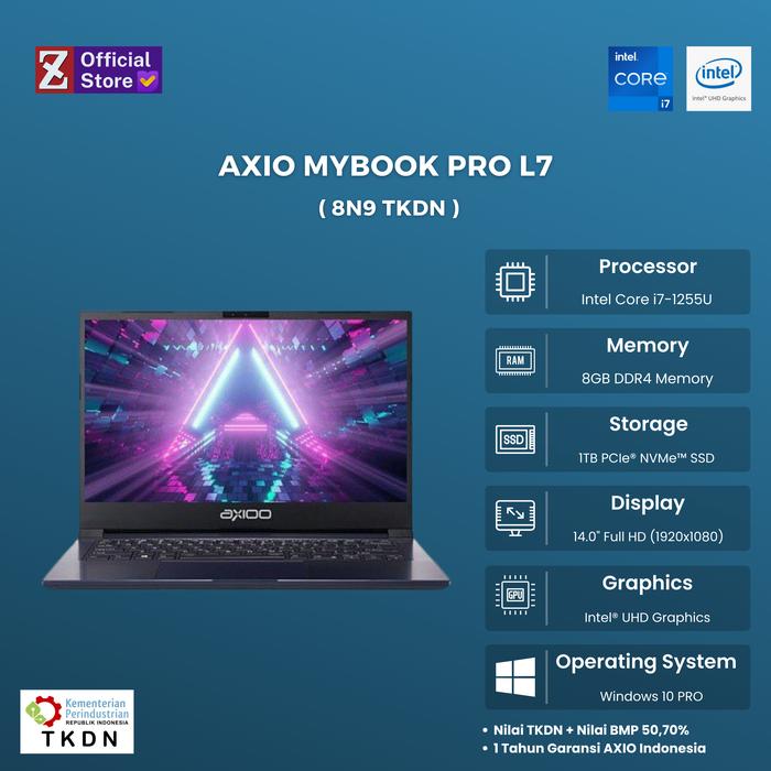 Gambar Axioo MyBook Pro L7 (8N9) TKDN i7-1255U 8GB/1TB SSD 14'' WIN 11 PRO dari ZX COMPUTER undefined Tokopedia
