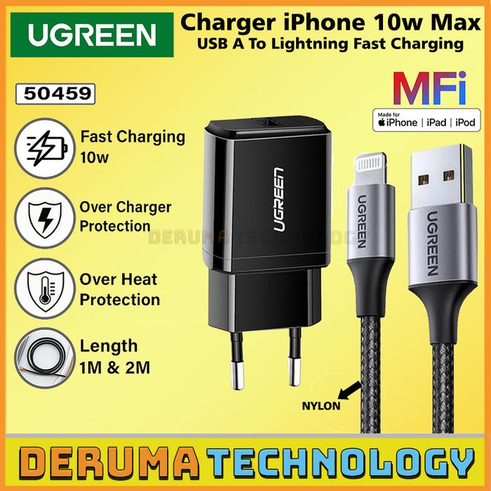 Gambar UGREEN Kepala Charger iPhone Usb Lightning Set Mfi 10w 18w Untuk iPhone 5 6 7 8 X Xr Xs Max With Kabel Cas Fast Charging 20w untuk iPhone 11 12 13 14 Pro Max - 10w Black Nylon, 1Set Charger 1M dari DERUMA TECHNOLOGY OFFICIAL undefined Tokopedia