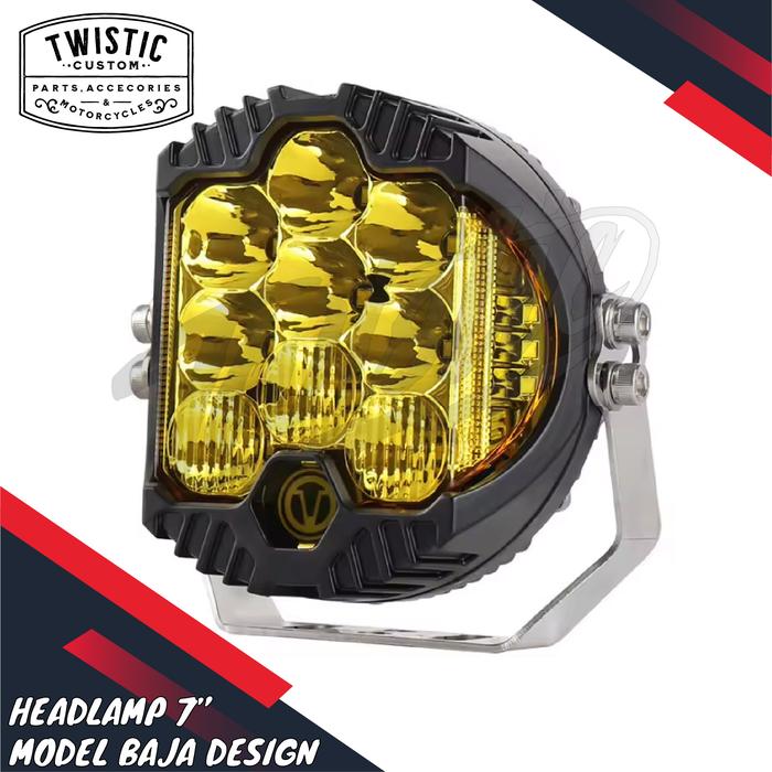 Gambar Headlamp Lampu Depan Model Baja Design Replika Lampu Tembak Sorot Bumper 7 inch LED Motor Harley Davidson Touring Custom Jeep Wrangler Taft Offroad 4x4 Jimny Universal - Kuning dari TWISTIC CUSTOM undefined Tokopedia