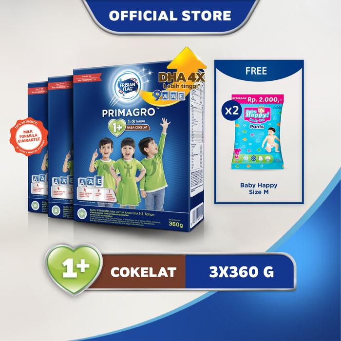 Gambar Frisian Flag Primagro 1+ Cokelat 360g - Free Popok Baby Happy Size M - B3G2 dari Frisian Flag Official Store undefined Tokopedia