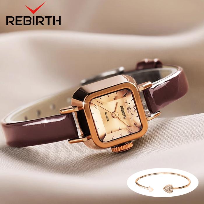 Gambar REBIRTH Jam Tangan Wanita Kasual Elegan Kuarsa Persegi Tali Kulit COD - Cokelat dari Rebirth Jam Tangan undefined Tokopedia