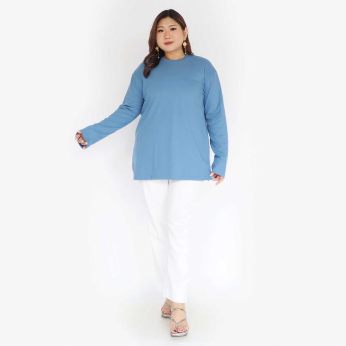 Gambar STAYL - Kaos Oversize Slit Lengan Panjang Overszie T-Shirt Long Sleeve Premium Cotton Combed Rami - Biru dari STAYL Fashion Plus Size undefined Tokopedia