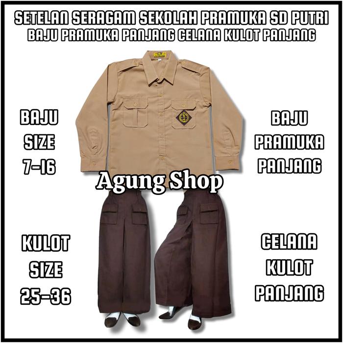 Gambar Setelan Seragam Sekolah Pramuka Penggalang SD Putri Baju Pramuka Lengan Panjang Rok Celana Kulot Pramuka Panjang - Baju + Kulot, 6 TAHUN dari Agung Shop Colection undefined Tokopedia
